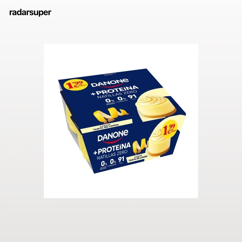 Natillas +Proteínas Zero sabor tarta de limón Danone sin gluten pack de 4 unidades de 120 g.