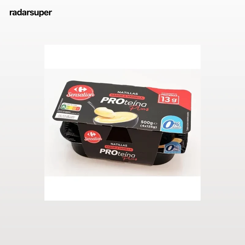 Natillas sabor vainilla Proteína Plus Carrefour Sensation pack de 4 unidades de 125 g.
