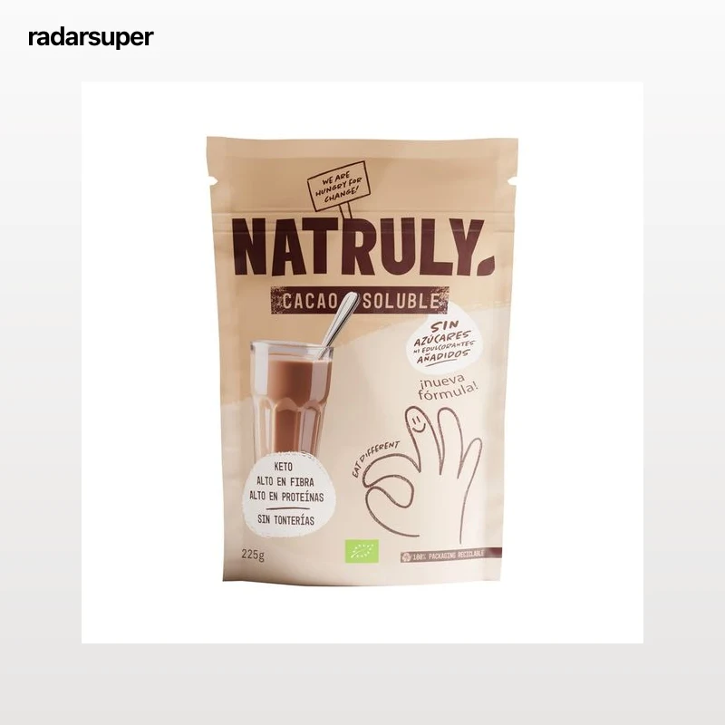 NATRULY Cacao soluble ecológico sin azúcares añadidos 225 g.