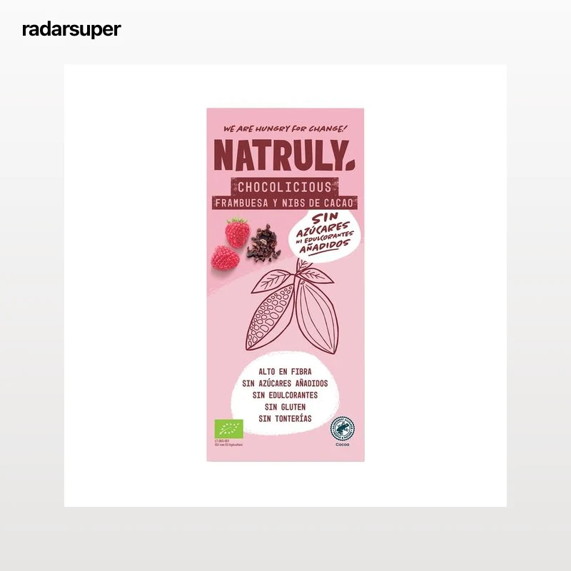 NATRULY Chocolate ecológico con frambuesa y nibs de cacao tableta 85 g.