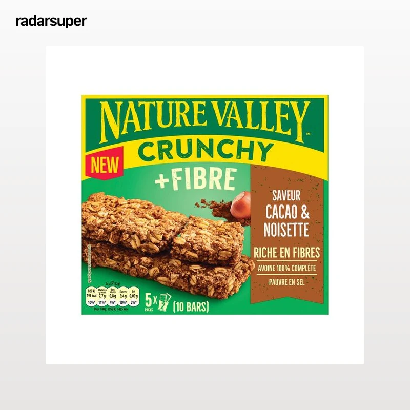 NATURE VALLEY Barrita cereal de fibra, cacao y avellana 5 uds x 42 g.