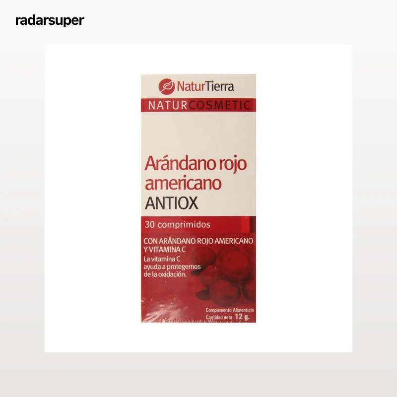 NATURTIERRA Antiox Complemento alimenticio con arándano rojo y vitamina C 30 comprimidos.