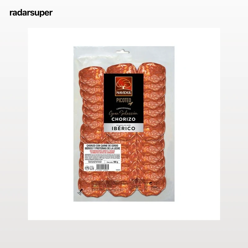 NAVIDUL Chorizo con carne de cerdo ibérico, sin gluten y cortado en lonchas NAVIDUL Gran selección 100 g.