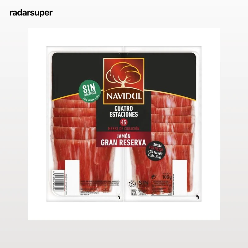 NAVIDUL Cuatro estaciones Jamón gran reserva (curación mínima de 15 meses), cortado en lonchas 106 g.
