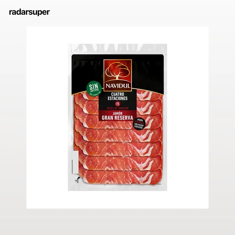 NAVIDUL Cuatro estaciones Jamón gran reserva (curación mínima de 15 meses), cortado en lonchas 95 g.