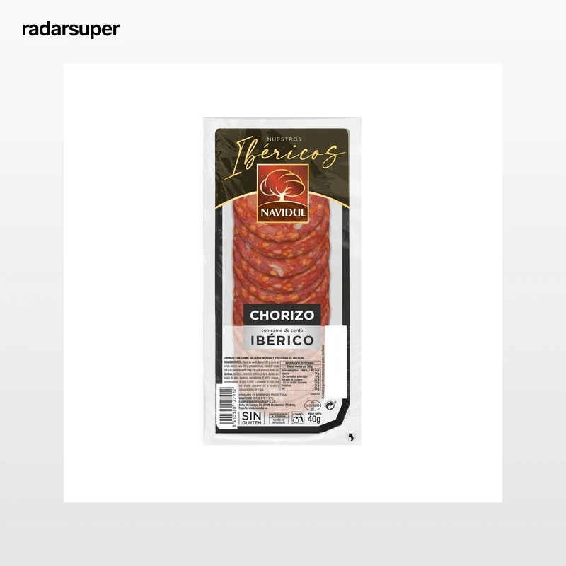 NAVIDUL Gran selección Chorizo con carne de cerdo ibérico, sin gluten y cortado en lonchas 40 g.