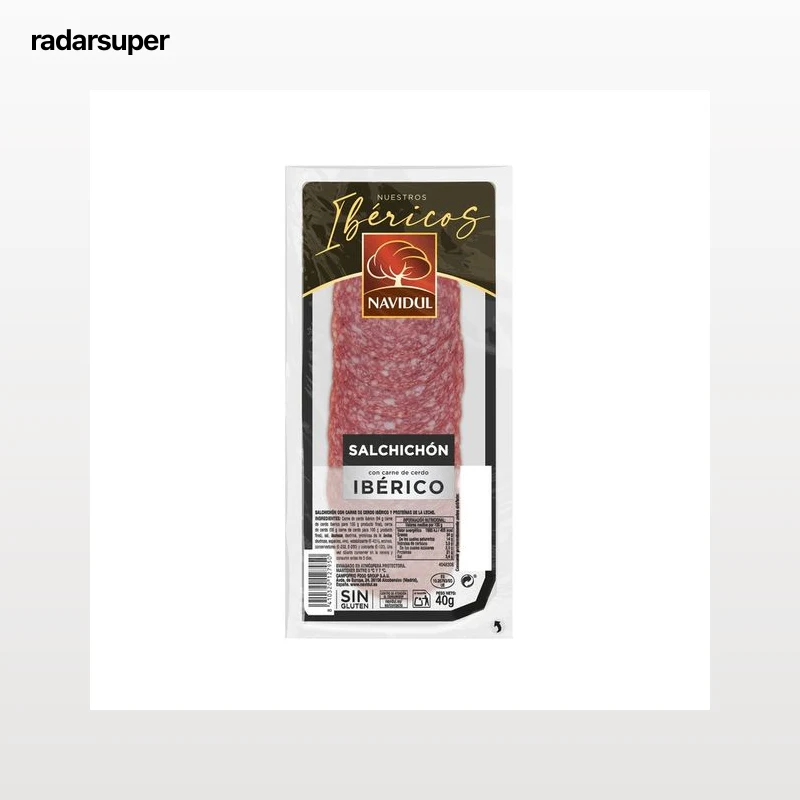 NAVIDUL Gran selección Salchichón con carne de cerdo ibérico, sin gluten y cortado en lonchas 40 g.