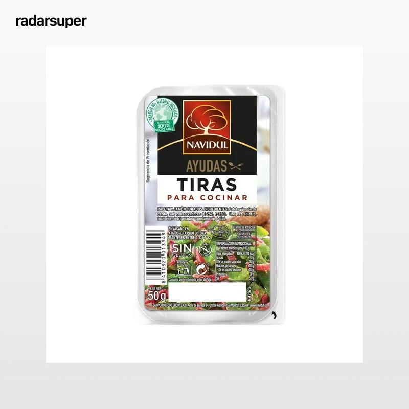 NAVIDUL Jamón curado cortado en tiras, elaborado sin gluten 50 g.