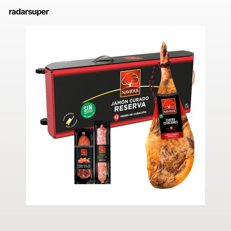 NAVIDUL Lote de jamón curado reserva, chorizo ibérico 225 g y cabecero de lomo duroc 350 g.
