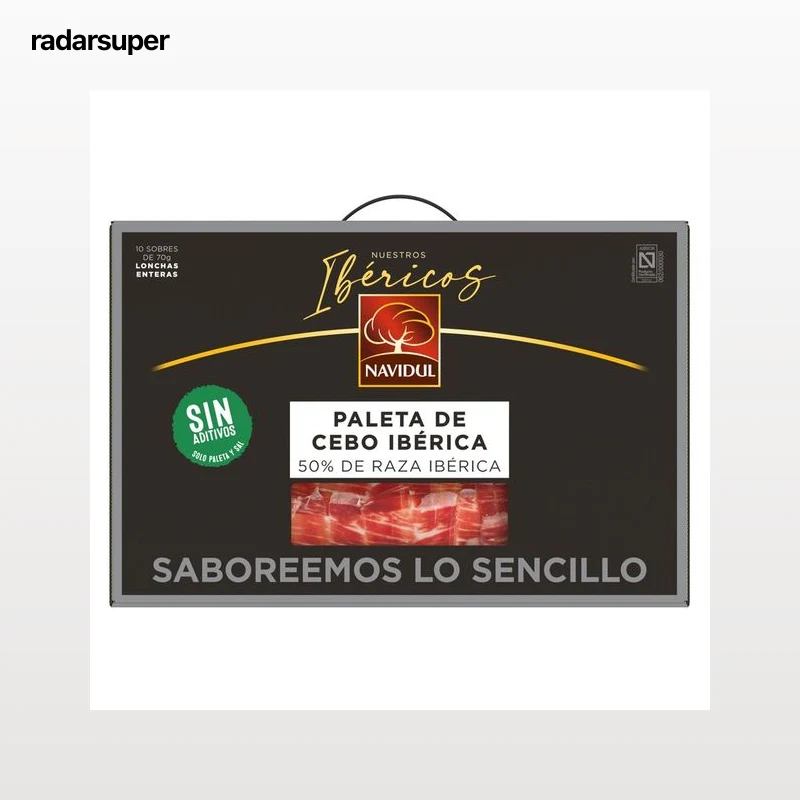 NAVIDUL Maletín con 10 sobres de 70 g. de paleta de cebo ibérica (50% raza ibérica), cortada en lonchas.