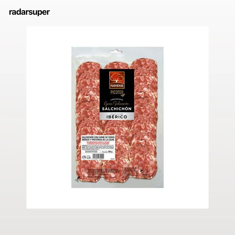NAVIDUL Salchichón con carne de cerdo ibérico, sin gluten y cortado en lonchas NAVIDUL Gran selección 100 g.