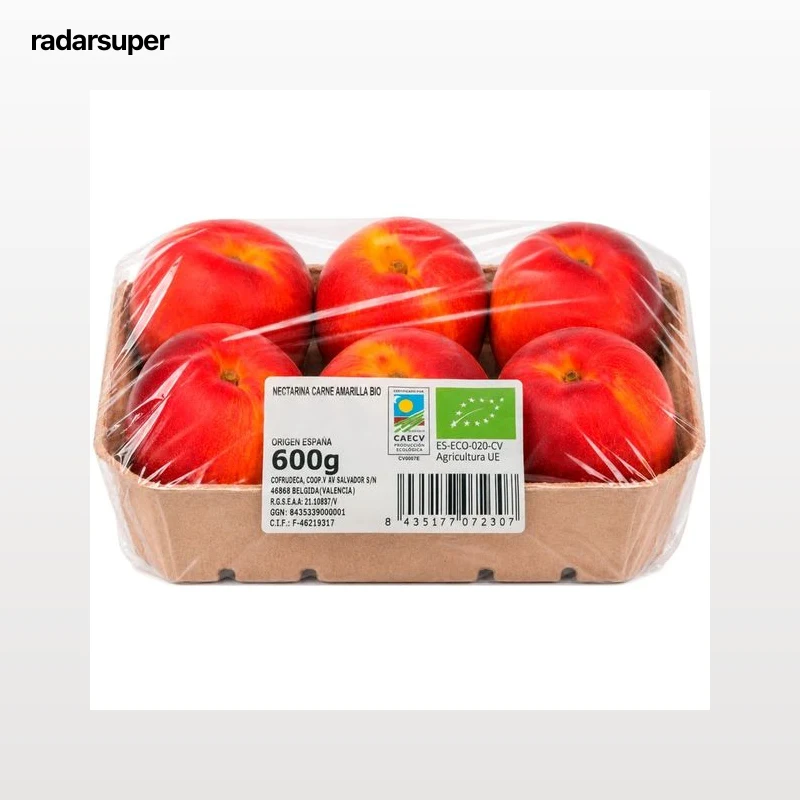 Nectarinas ecológicas, bandeja 600 g.
