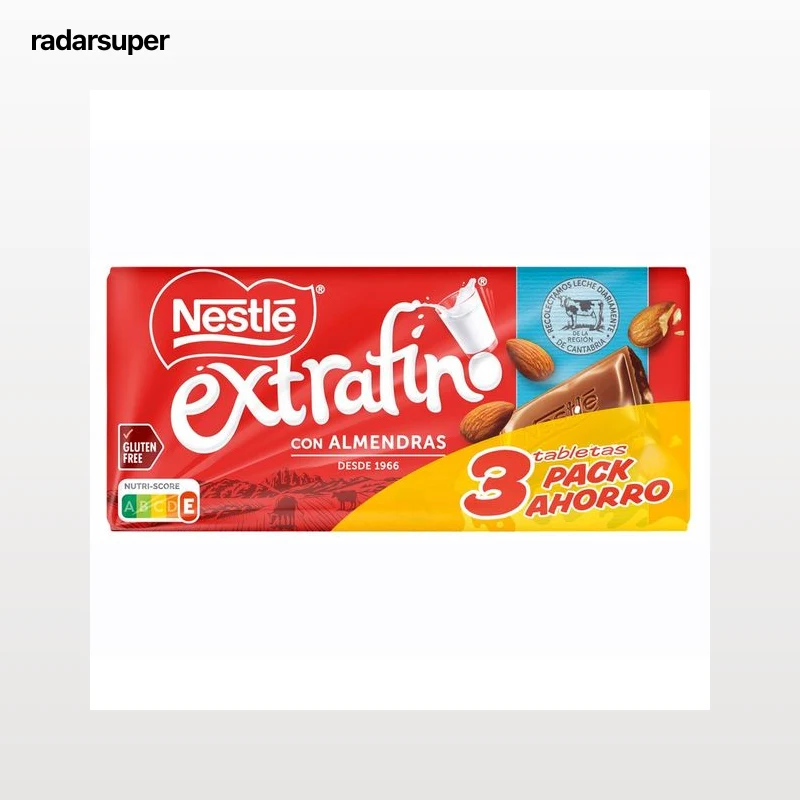 NESTLÉ Extrafino Chocolate con leche y almendras 3 uds 123 g.