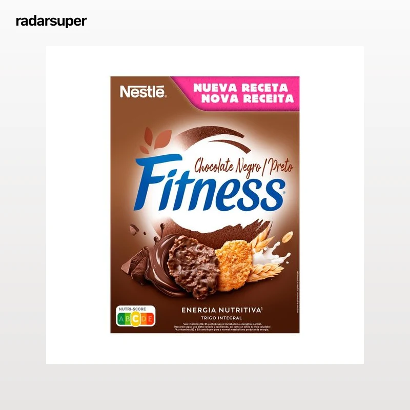 NESTLÉ Fitness Copos de trigo integral, arroz y avena integral, recubiertos de chocolate negro 375 g.