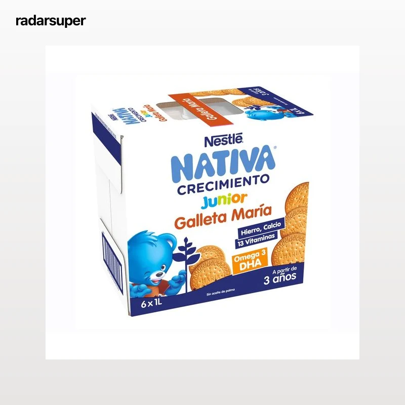 NESTLÉ Junior Leche de crecimiento con galleta Maria a partir de 3 años 6 x 1l.