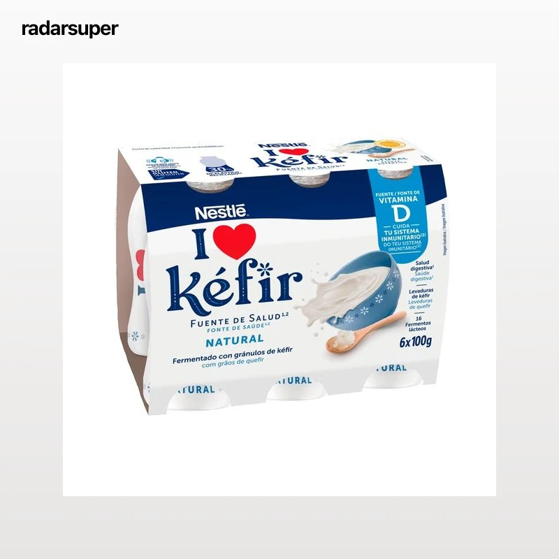 NESTLÉ Kefir líquido natural, elaborado con fermentos lácteos y levaduras de 6 x 100 g.