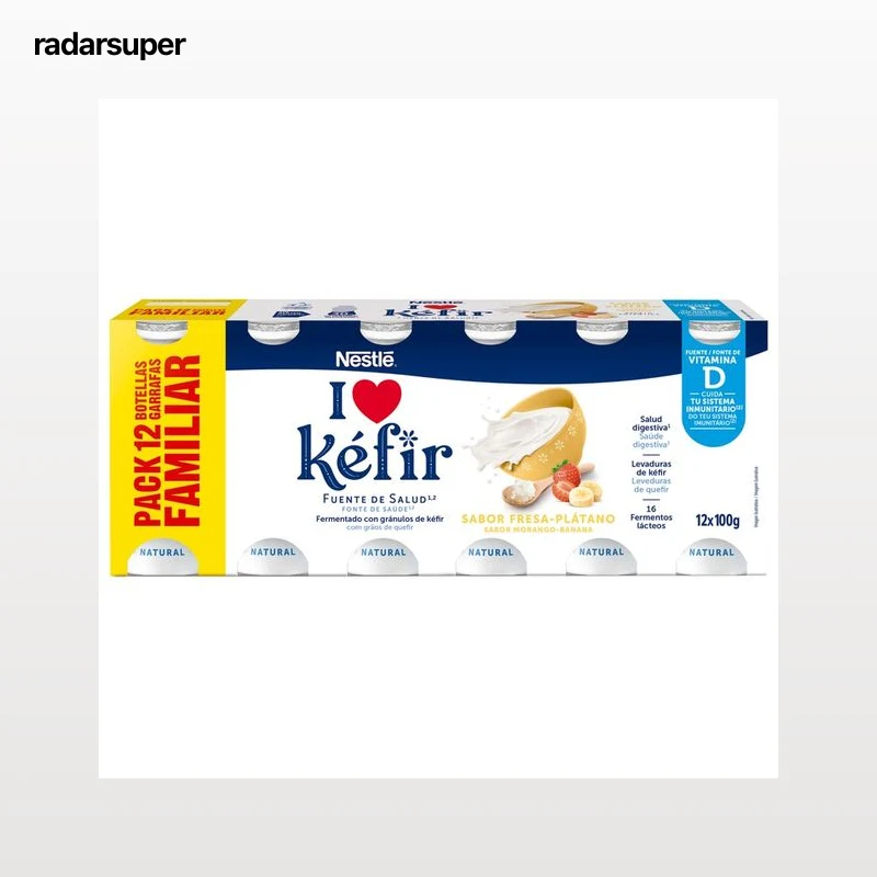 NESTLÉ Kéfir líquido con sabor a fresa-plátano 12 x 97 ml.