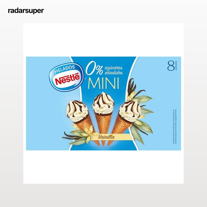 NESTLÉ Mini conos de vainilla con chocolate y sin azúcares añadidos 8 x 60 ml.