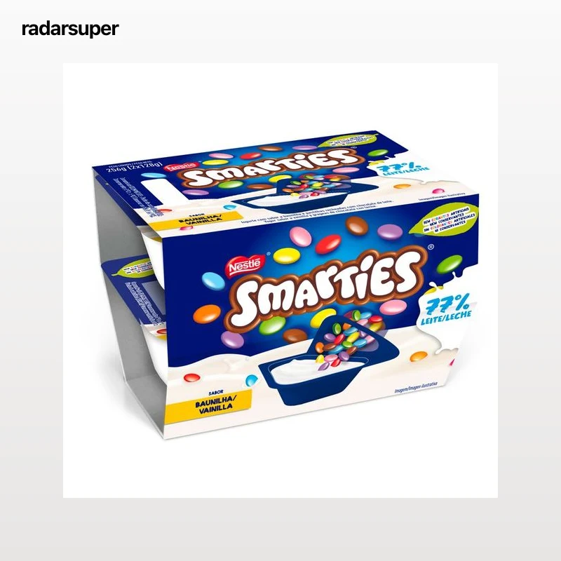 NESTLÉ Yogur de vainilla con grageas de chocolate con leche Smarties mix-in 2 x 128 g.