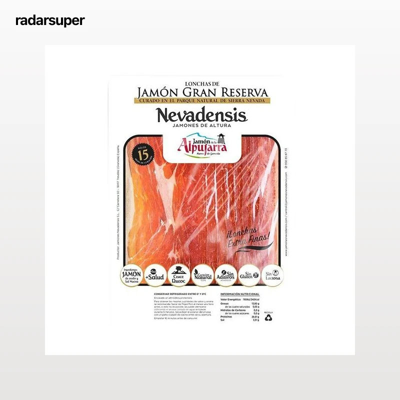 NEVADENSIS Jamón de la Alpujarra (+15 meses curación) cortado en lonchas extra finas 120 g.