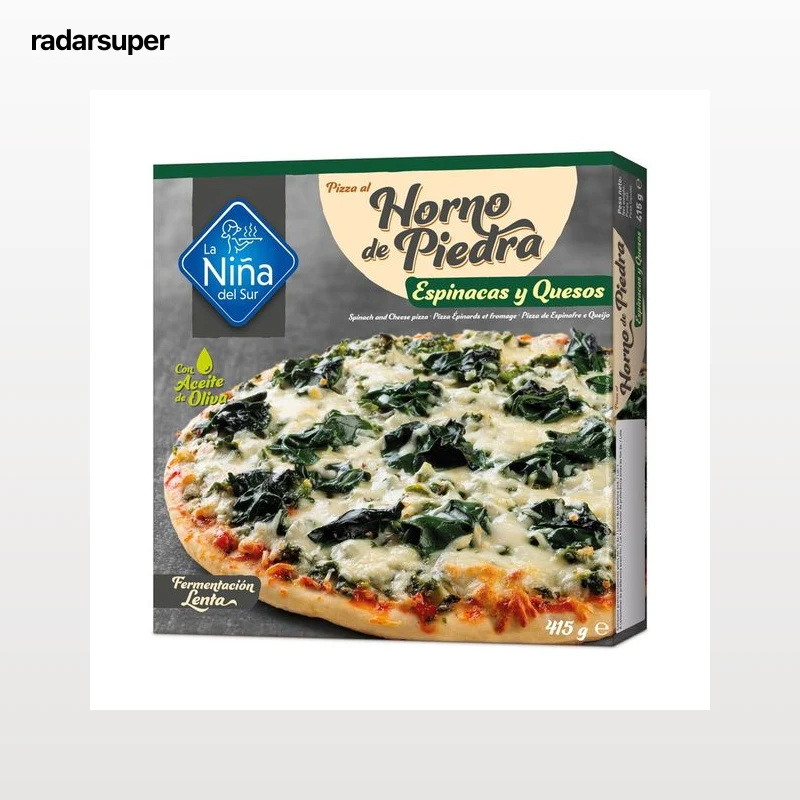 LA NIÑA DEL SUR Pizza de espinacas con un toque de ajo y queso hecha al horno de piedra 415 g.