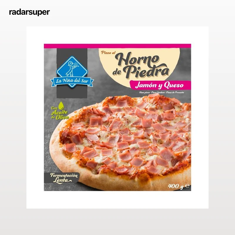 LA NIÑA DEL SUR Pizza de jamón y queso, hecha al horno de piedra 400 g.