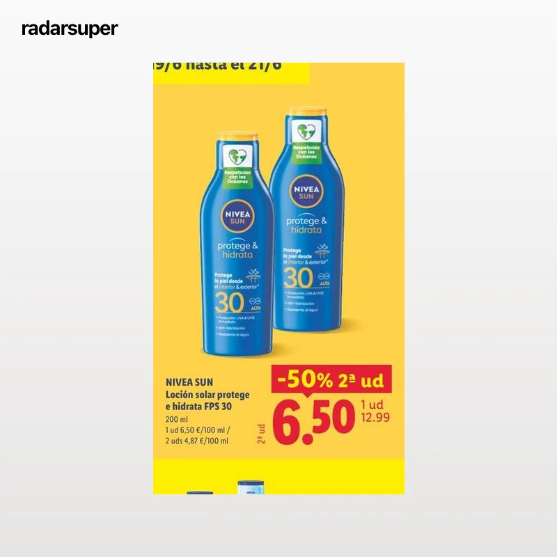 NIVEA SUN Loción solar protege e hidrata FPS 30