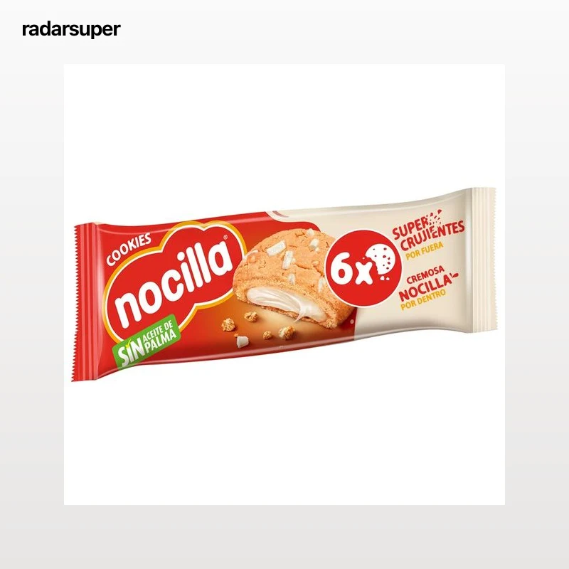 NOCILLA Cookies Galletas con confiteria de cacao, rellenas con crema leche con avellanas 6 uds. 20 g.