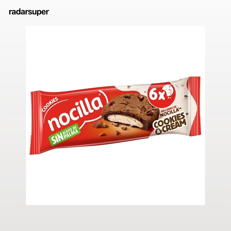 NOCILLA Galletas cookies rellenas de crema de cacao y leche 6 uds, 120 g.
