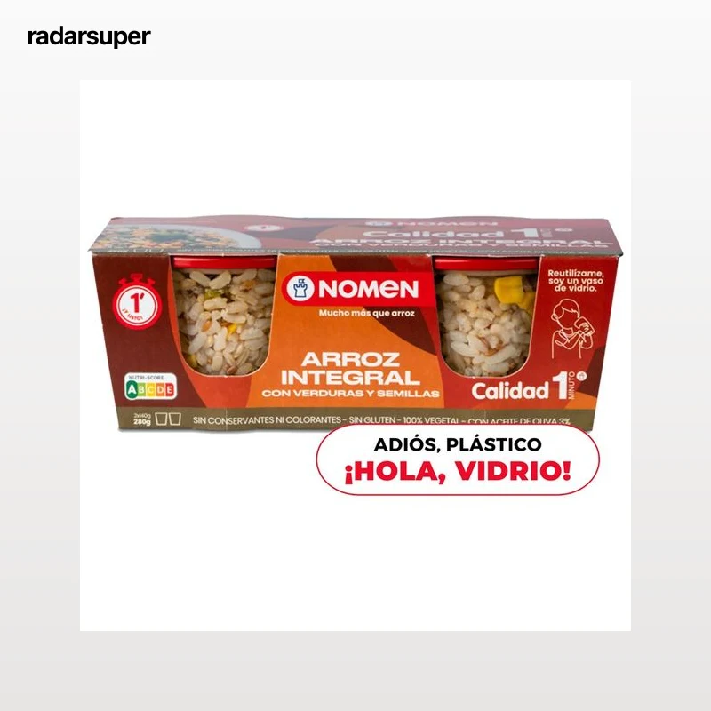 NOMEN Arroz integral con verduras, vasito para microondas 2 uds x 140 g.