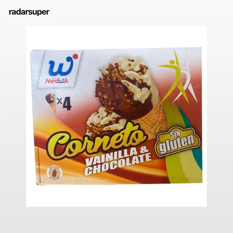 NORDWIK Conos de helado de vainilla y chocolate, sin gluten 4 x 110 ml.