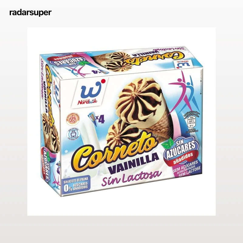 NORDWIK Conos de helado de vainilla y chocolate, sin lactosa ni azúcares añadidos 4 x 110 ml.