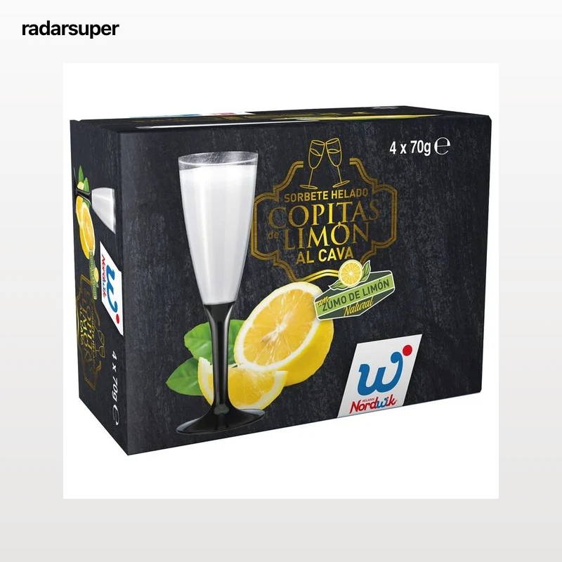 NORDWIK Copitas de sorbete helado de limón al cava, con zumo de limón natural 4 x 70 g.