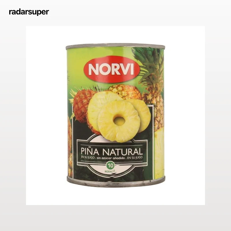 NORVI Piña natural en rodajas en su jugo sin azúcar añadido 340 g.