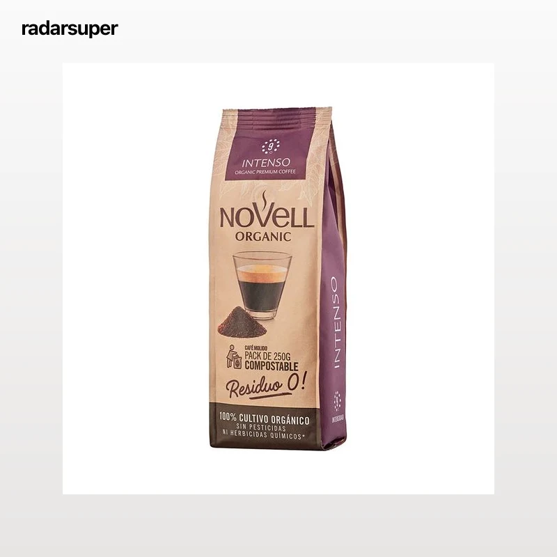NOVELL ORGANIC Café molido compostable intenso, de cultivo ecológico 250 g.