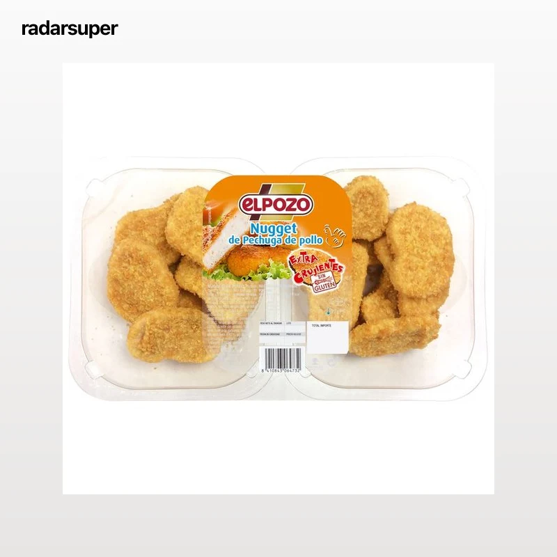 Nuggets extra crujientes de pechuga de pollo, elaborados sin gluten EL POZO 320 g.