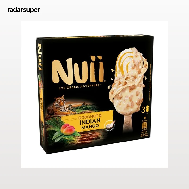 NUII Bombón de helado de coco y mango de la India, recubierto de chocolate blanco 3 x 90 ml.