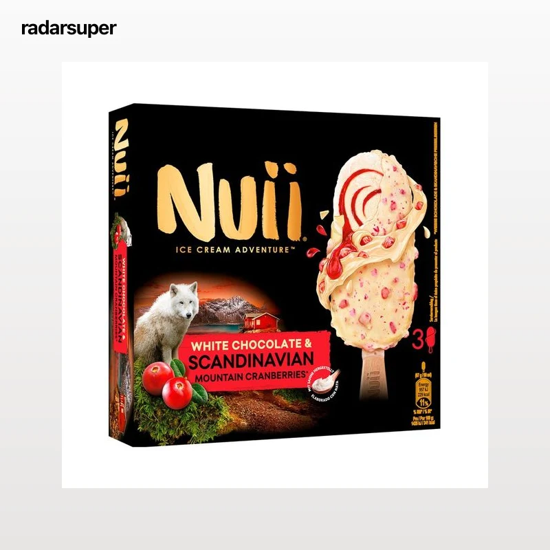 NUII Bombón de helado crema queso mascarpone con salsa de arándanos de las montañas escandinavas y chocolate blanco 3 x 90 ml.