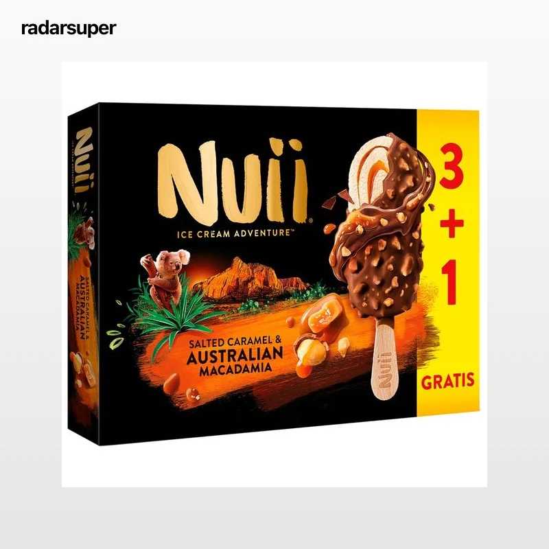 NUII Bombón helado de vainilla con caramelo salado y trozos de nueces de macadamia australianas 3 x 90 ml.