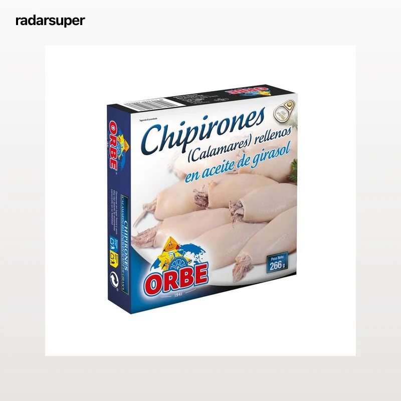 ORBE Chipirones (calamares) rellenos en aceite vegetal lata de 168 g.