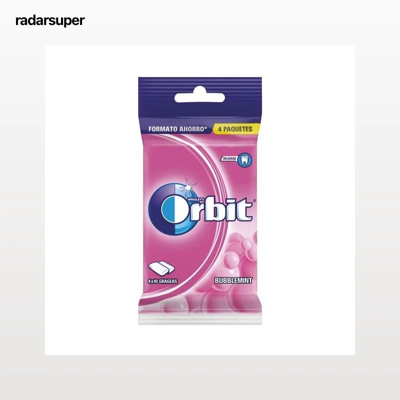 ORBIT Chicles sabor a bubblemint paquete 4 barritas. 56 g.