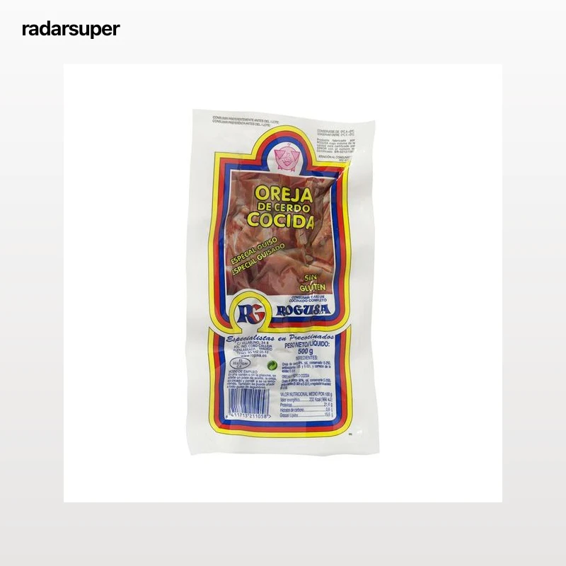 Oreja de cerdo cocida, elaborada sin gluten y especial para guisos ROGUSA 500 g.