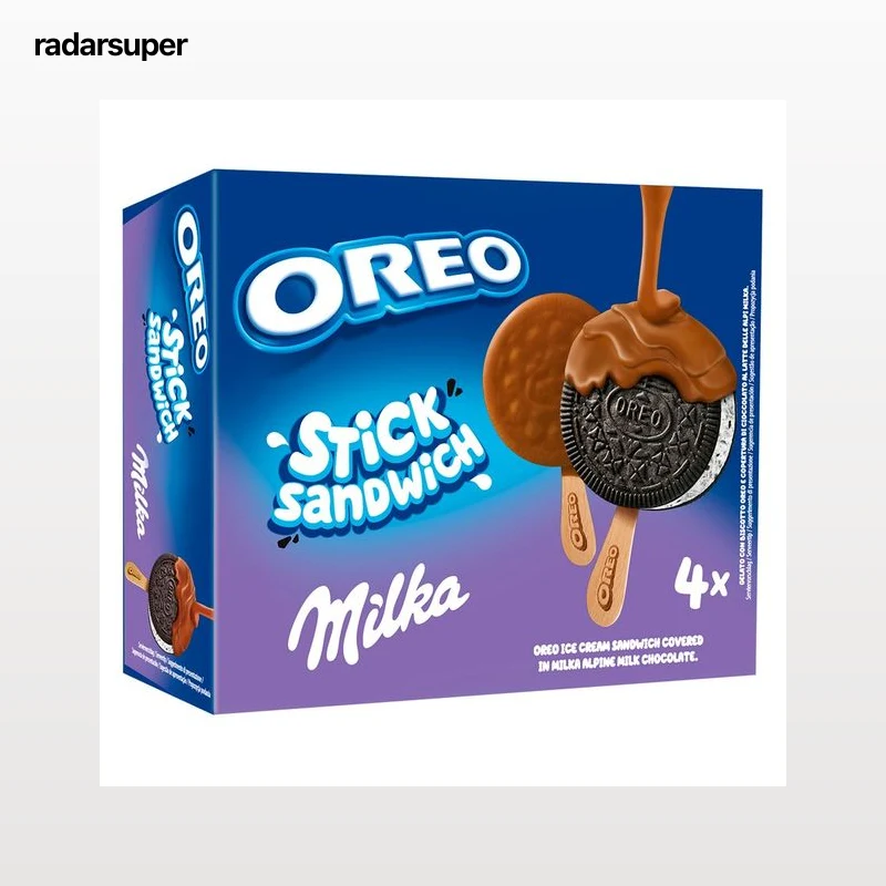 OREO Bómbon de galleta oreo, recubierta de chocolate con leche Milka 4 x 75 ml.