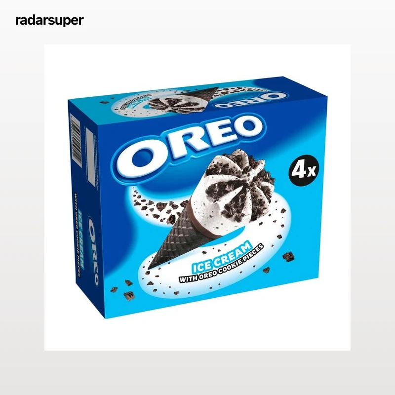 OREO Cono con barquillo de chocolate y helado de nata con trocitos de galleta 4 x 110 ml.