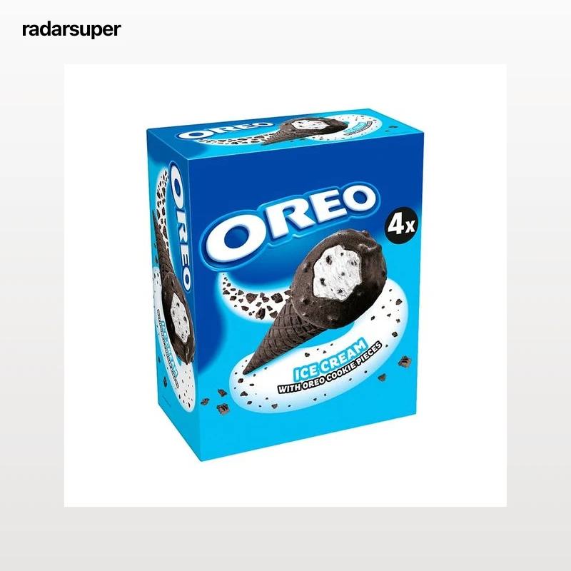 OREO Cono de helado de vainilla con trozos y recubrimientos de galletas al cacao 4 x 100 ml.