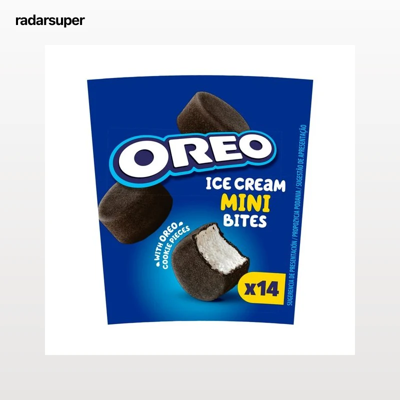 OREO Mini bites Mini helados de vainilla recubiertos de chocolate con trocitos de galleta 14 x 7.5 ml.