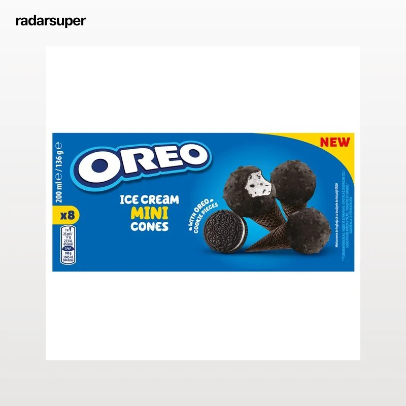 OREO Mini conos de helado de vainilla con trozos de galletas al cacao 8 x 25 ml.