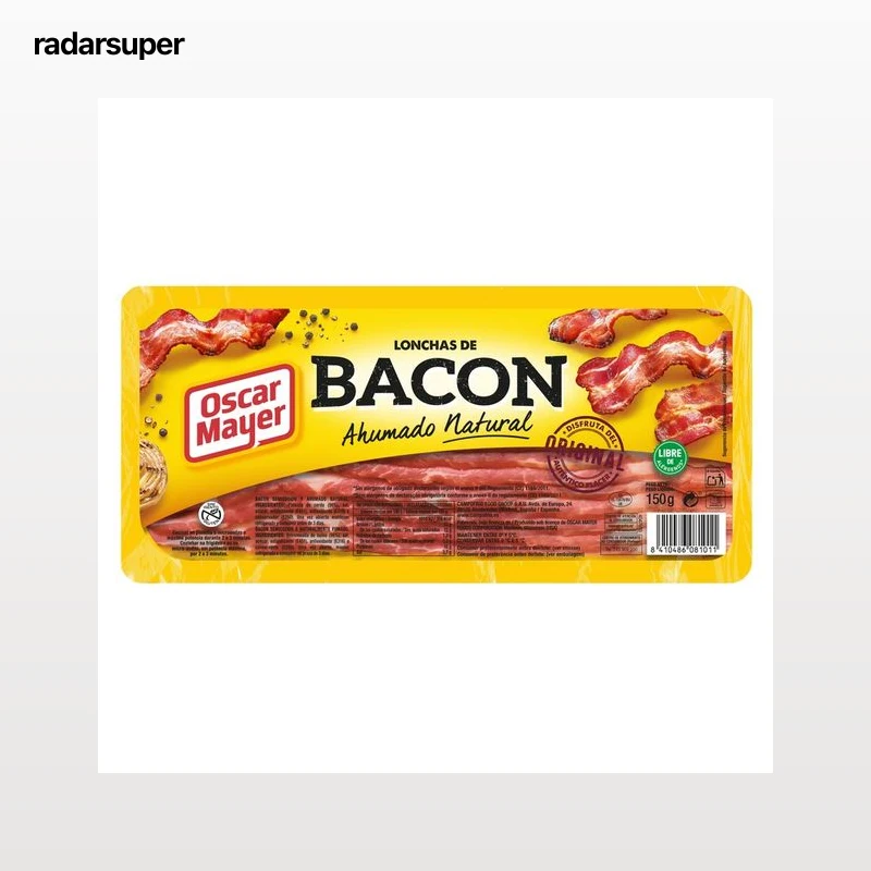 OSCAR MAYER Bacon ahumado con humo de madera de haya, sin gluten y cortado en lonchas OSCAR MAYER 150 g.