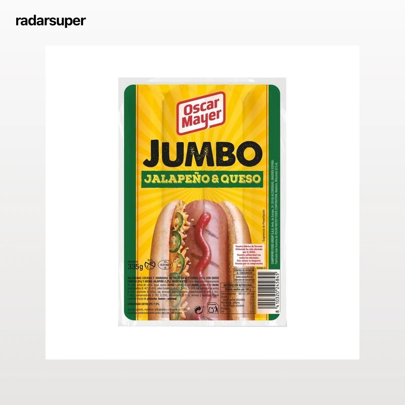 OSCAR MAYER Jumbo Salchichas (pollo - cerdo) rellenas de jalapeños y queso cheddar 335 g.