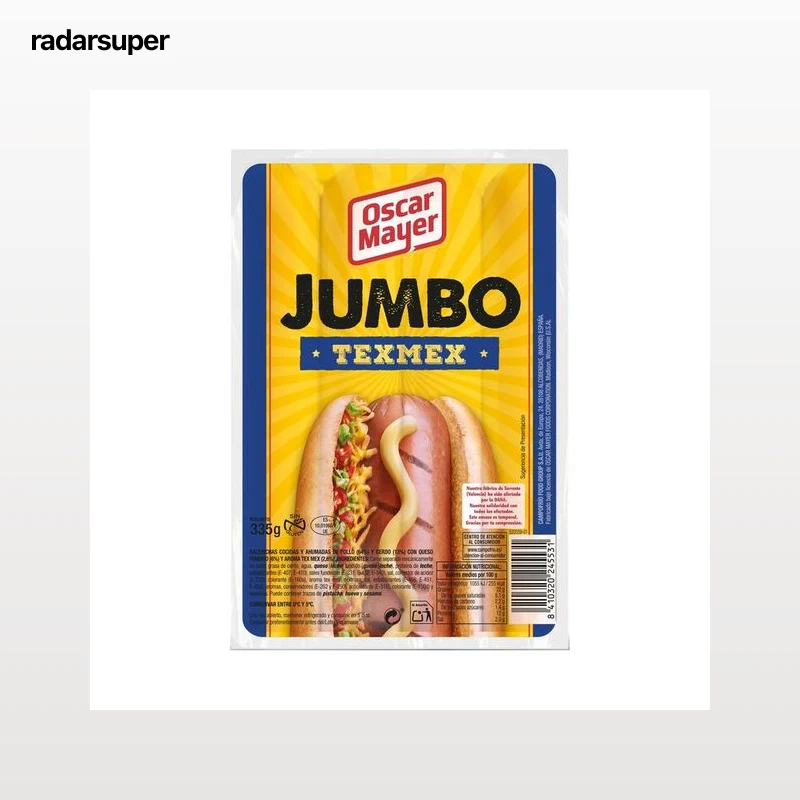 OSCAR MAYER Salchichas (pollo - cerdo) cocidas y ahumadas con queso y ahora tex mex 335 g.
